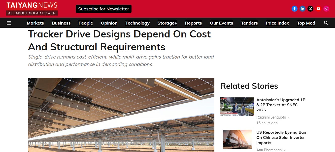 Tracker Drive Designs Depend On Cost And Structural Requirements