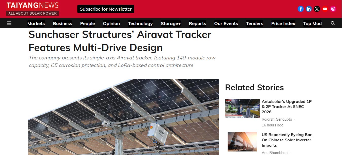 Sunchaser Structures' Airavat Tracker Features Multi-Drive Design