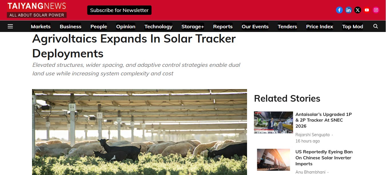 Agrivoltaics Expands In Solar Tracker Deployments