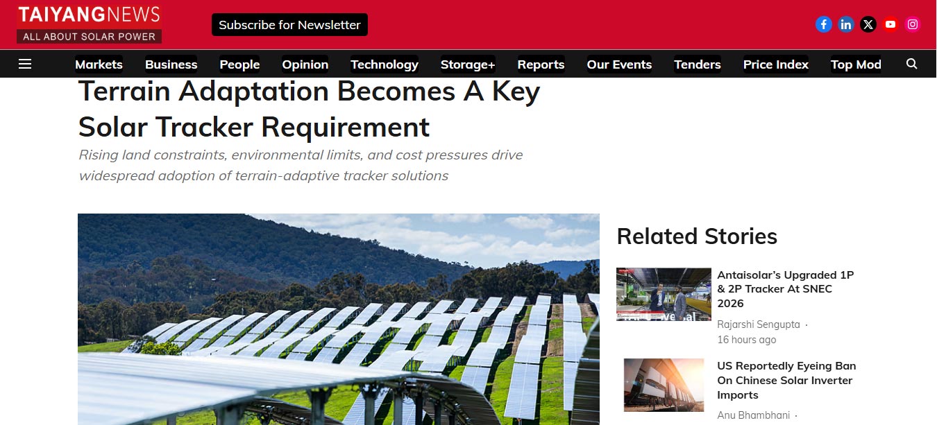 Terrain Adaptation Becomes A Key Solar Tracker Requirement